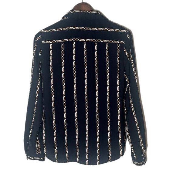 Carmen Marc Valvo Button Up Long Sleeve Chain Link Print Blouse Top - Picture 4 of 5